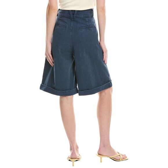 Hudson Jeans Womens  Brooks Linen-Blend Moonlit Ocean Bermuda Short, Blue - Picture 3 of 4